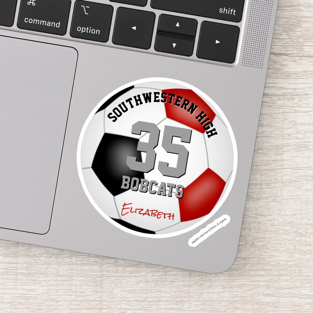 Red black soccer team colors personalized sticker