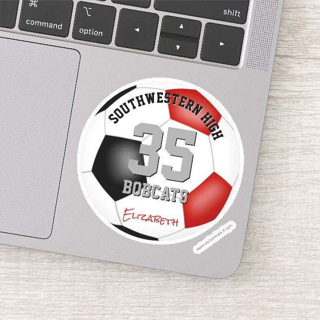 Red black soccer team colors personalized  sticker (Detail)