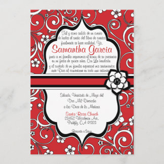 Red & Black Spanish Quinceañera Invitation