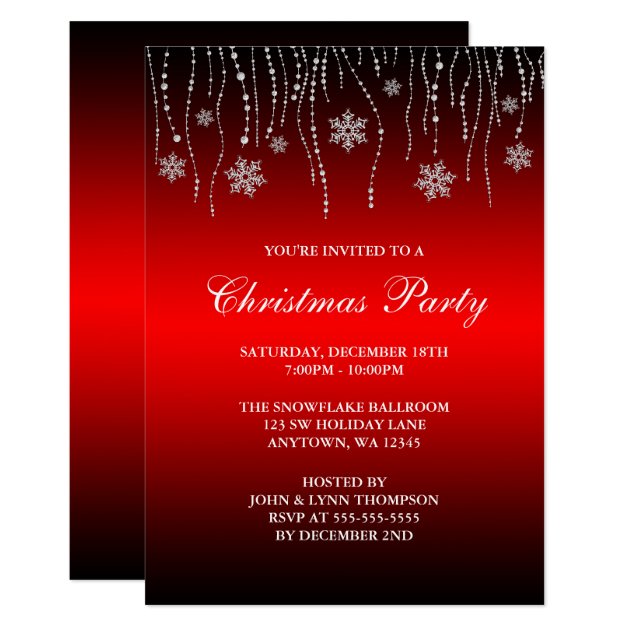 Red Black Sparkle Snowflakes Christmas Party Invitation