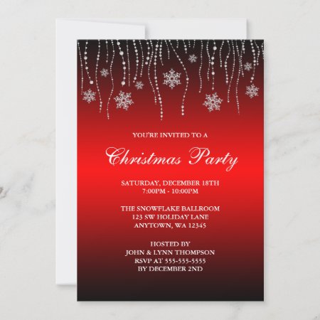 Red Black Sparkle Snowflakes Christmas Party Invitation