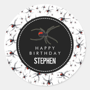 Red & Black Spider Birthday Party Theme Classic Round Sticker