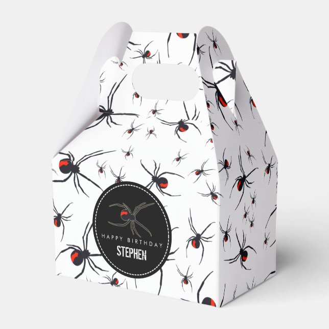 Red & Black Spider Birthday Party Theme Favor Boxes (Front Side)