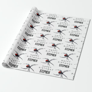 Red & Black Spider Birthday Party Theme & Name Wrapping Paper