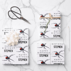 Red & Black Spider Birthday Party Theme & Name Wrapping Paper Sheets