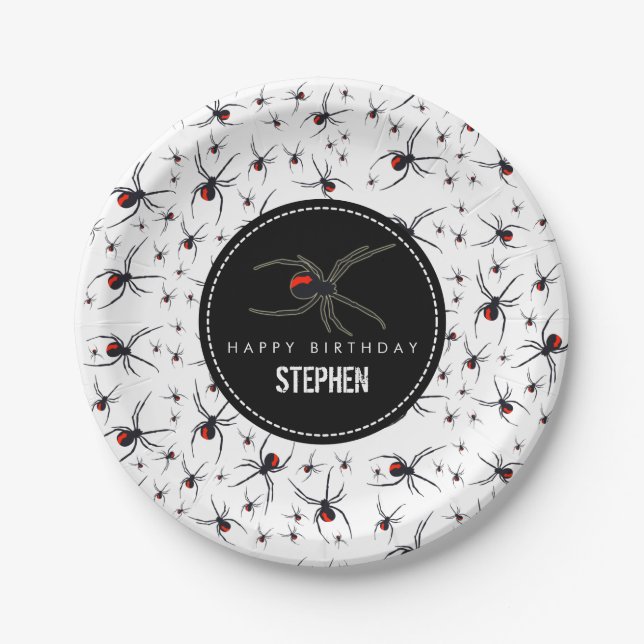 Red & Black Spider Birthday Party Theme Paper Plates (Front)