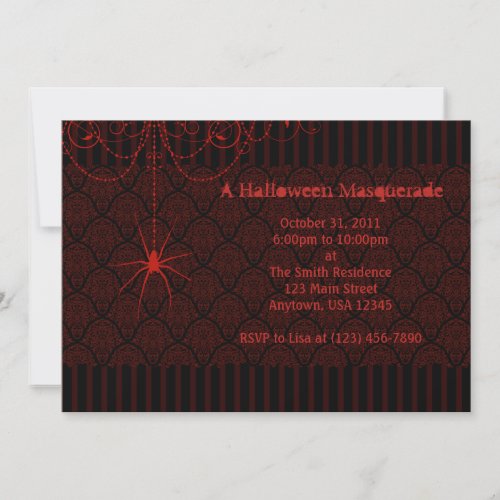 Red  Black Spider Damask Halloween Invitations