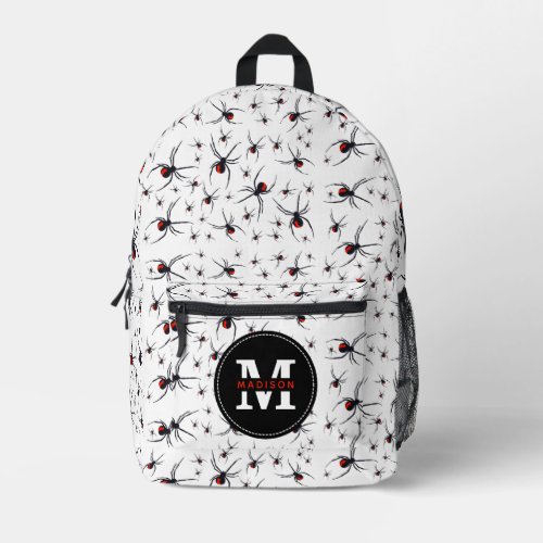 Red  Black Spider Pattern Monogrammed School Printed Backpack