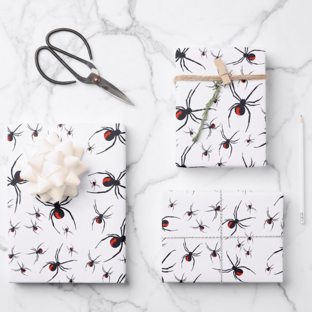 Red & Black Spider Pattern  Wrapping Paper Sheets (Front)