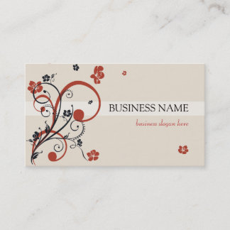 Red Black Spirals and Flowers Business Card