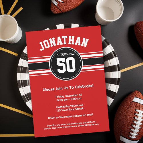 Red Black Sports Jersey Birthday party Invitation