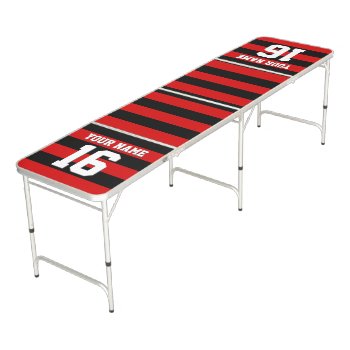 Red Black Sports Jersey Preppy Stripe Beer Pong Table by FantabulousSports at Zazzle