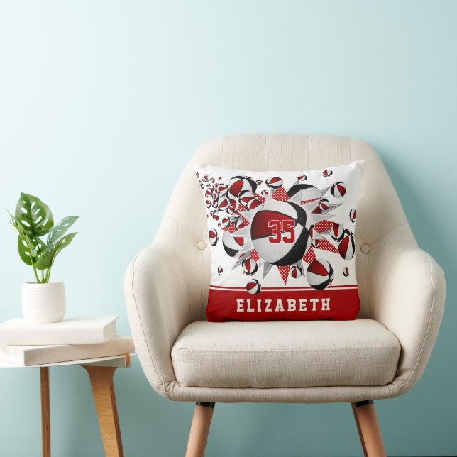 red black sports room girls basketballs stars throw pillow (Chair)