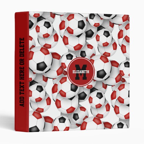 red black sports team colors boys girls soccer 3 ring binder