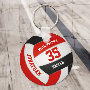 red black sports team colors boys girls volleyball keychain