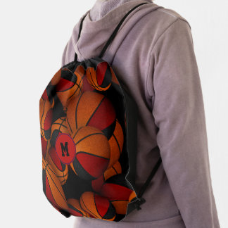 Red black sports team colors girls boys basketball drawstring bag