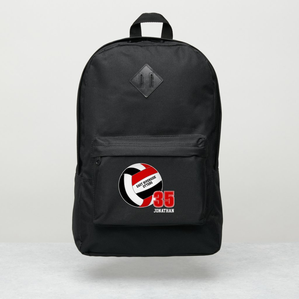 Red black sports team school colors volleyball backpack
