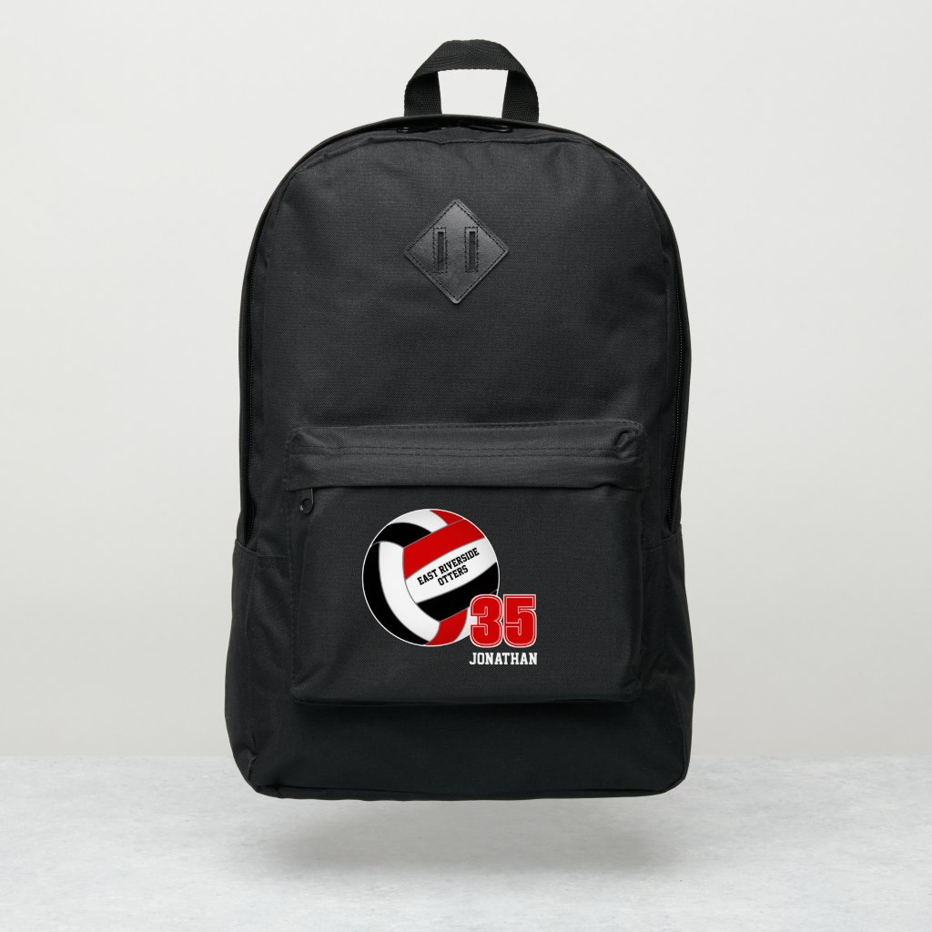 Red black sports team school colors volleyball personalized backpack