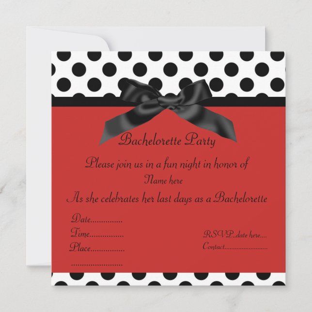 RED BLACK SPOT BACHELORETTE PARTY INVITATION (Front)