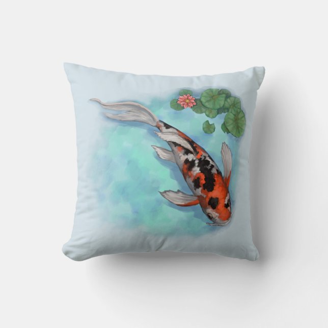 Red, Black Spotted Koi Fish Throw Pillow (Front)