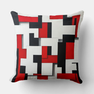 🛋️ Red Black Square Gift Modern Decor ❤️ Throw Pillow