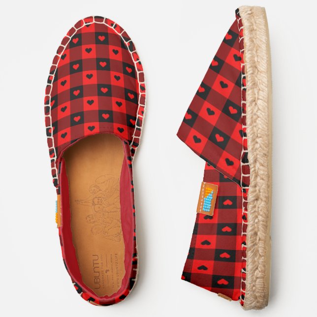 Red Black Star Buffalo Plaid Winter Cute Christmas Espadrilles (Side)