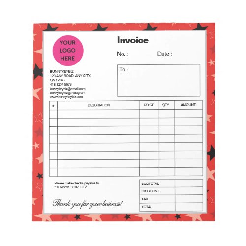 Red Black Star Company Business Shop Invoice Notepad