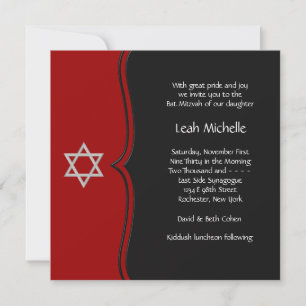 Red Black Star of David Bat Mitzvah Invitation