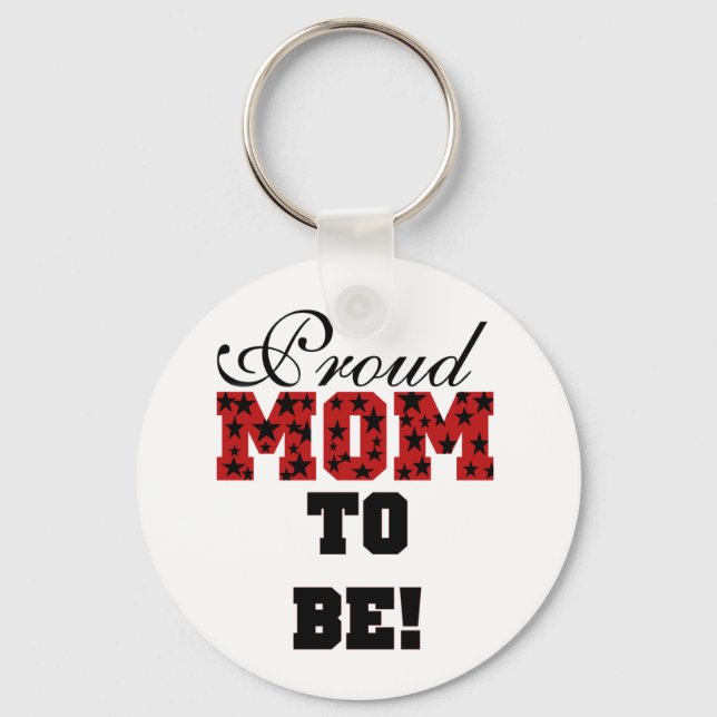 Red/Black Star Text Proud Mom to Be Keychain (Front)
