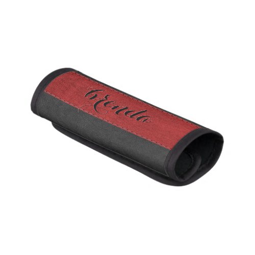 Red  Black Stitched Leather Design Monogram Luggage Handle Wrap