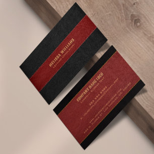 Red & Black Stitched Leather Texture Business Ca Card