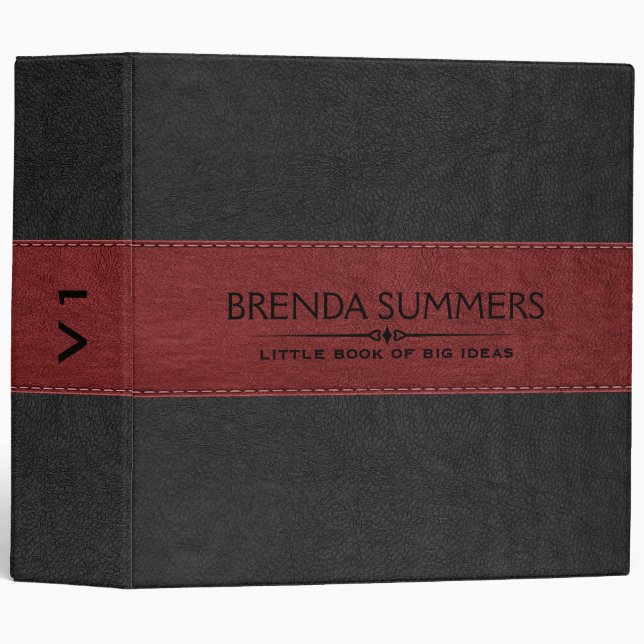Red & Black Stitched Vintage Leather 3 Ring Binder (Front/Spine)