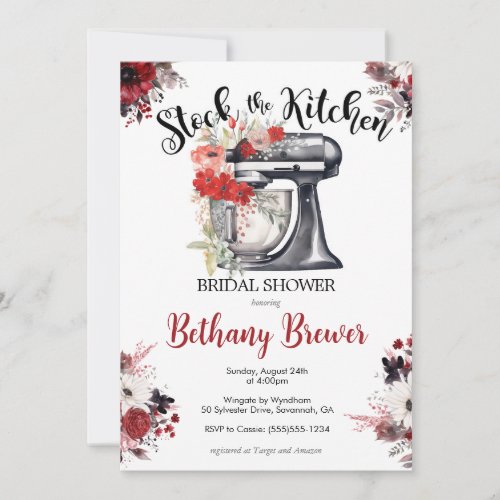 Red  Black Stock the Kitchen theme Bridal Shower Invitation