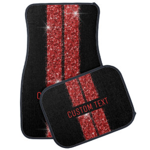 Red Black Stripe Modern Glitter Personalized Car Floor Mat