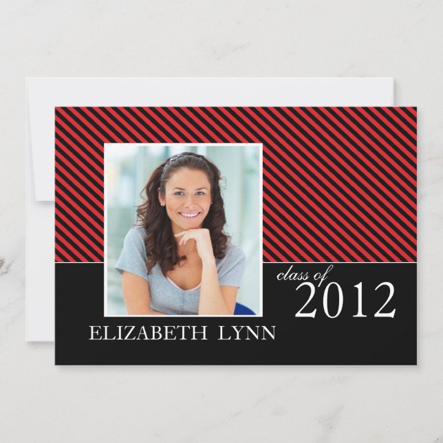 Red Black Stripe Photo Graduation Party Invitation (Front)