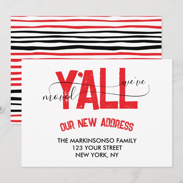 Red Black Stripe We Moved Moving Announcement