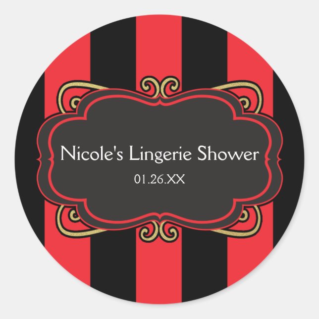 Red Black Striped Gold Lingerie Shower Stickers (Front)