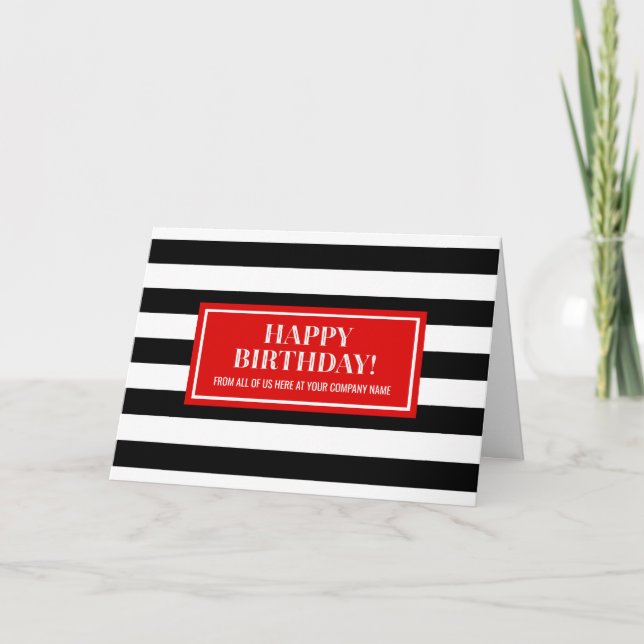 Red Black Stripes Business From Group Birthday Card (Front)