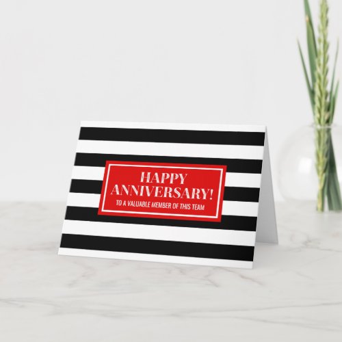 Red Black Stripes Employee Anniversary Card