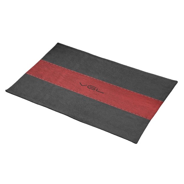 Red & Black Stripes Leather Texture Cloth Placemat (On Table)