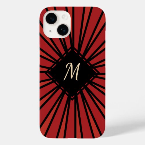 Red Black Stripes Modern Monogram Stylish Custom Case_Mate iPhone 14 Case