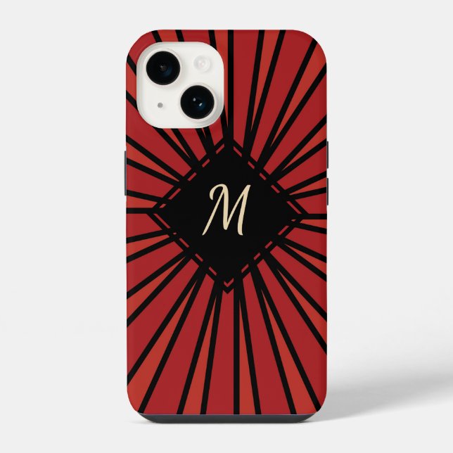 Red Black Stripes Modern Monogram Stylish Custom Iphone Case (Back)