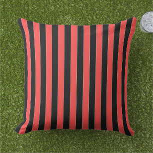 Red Black Stripes Outdoor Pillow