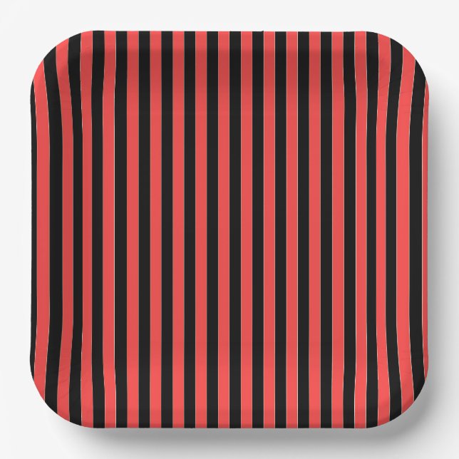 Red Black Stripes  Paper Plates (Front)