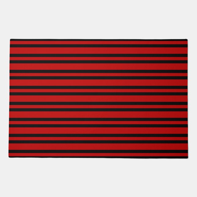 Red Black Stripes Pattern Doormat (Front)