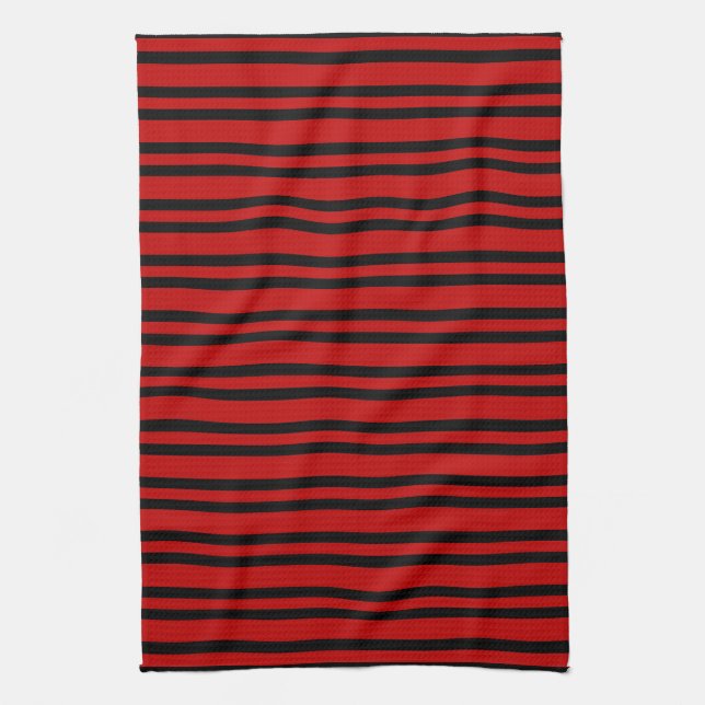 Red Black Stripes Pattern Kitchen Towel (Vertical)