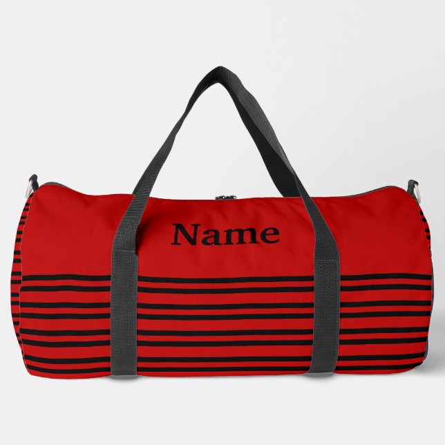 Red Black Stripes Pattern Large Duffle Bag (Front)