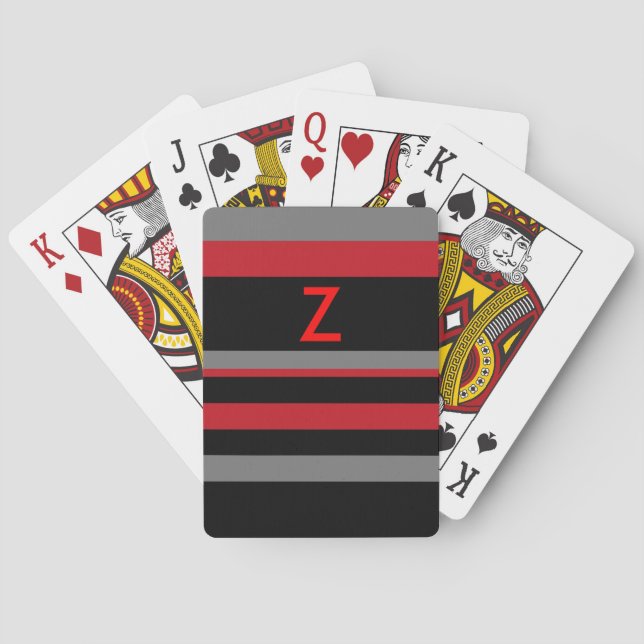 Red & Black Stripes with Initial  Poker Cards (Back)