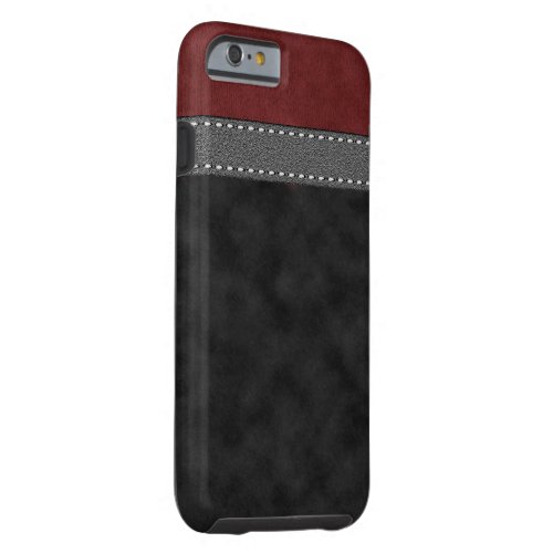 Red Black Suede Grey Leather Stitched Strap Print Tough iPhone 6 Case
