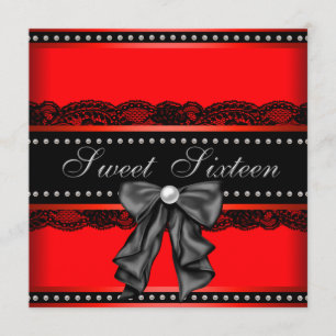 Red Black Sweet 16 Birthday Party Invitation